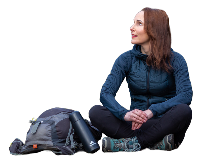 girl waving with balloons, the numbers on her pants indicate how much work experience the description is about